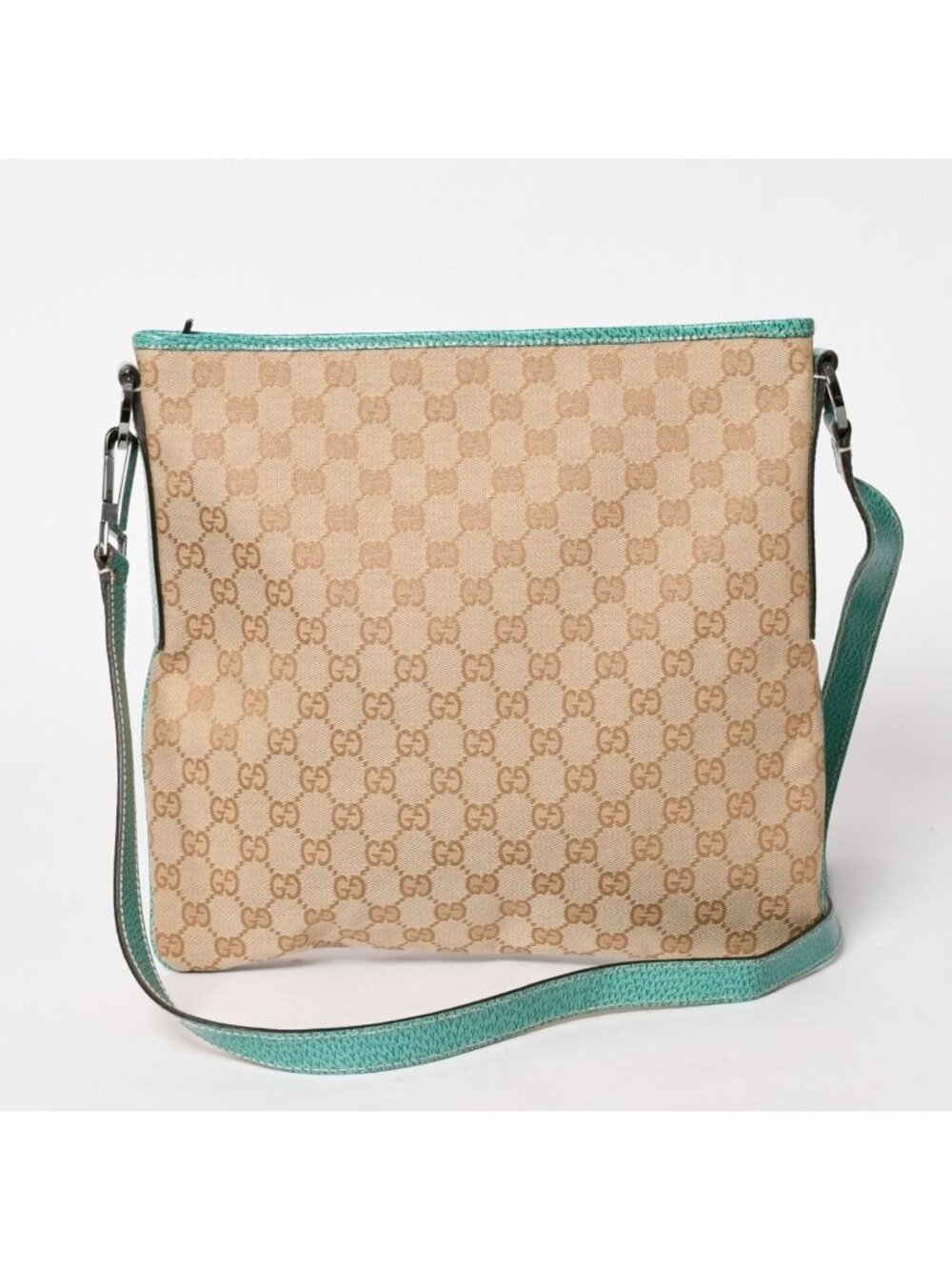 Gucci Square Shape Messenger Bag GG Pattern Beige Turquoise Blue Black Metal